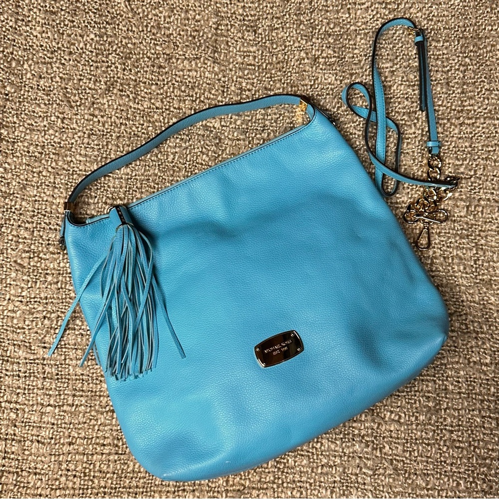 Michael Kors Blue Leather Purse with Gold Detailing